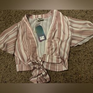 Arie Tie Top Stripe Sheen shirt! Perfect for a beach coverup as well!